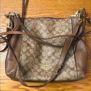 Coach Brown Leather Crossbody Bag with Signature Monogram